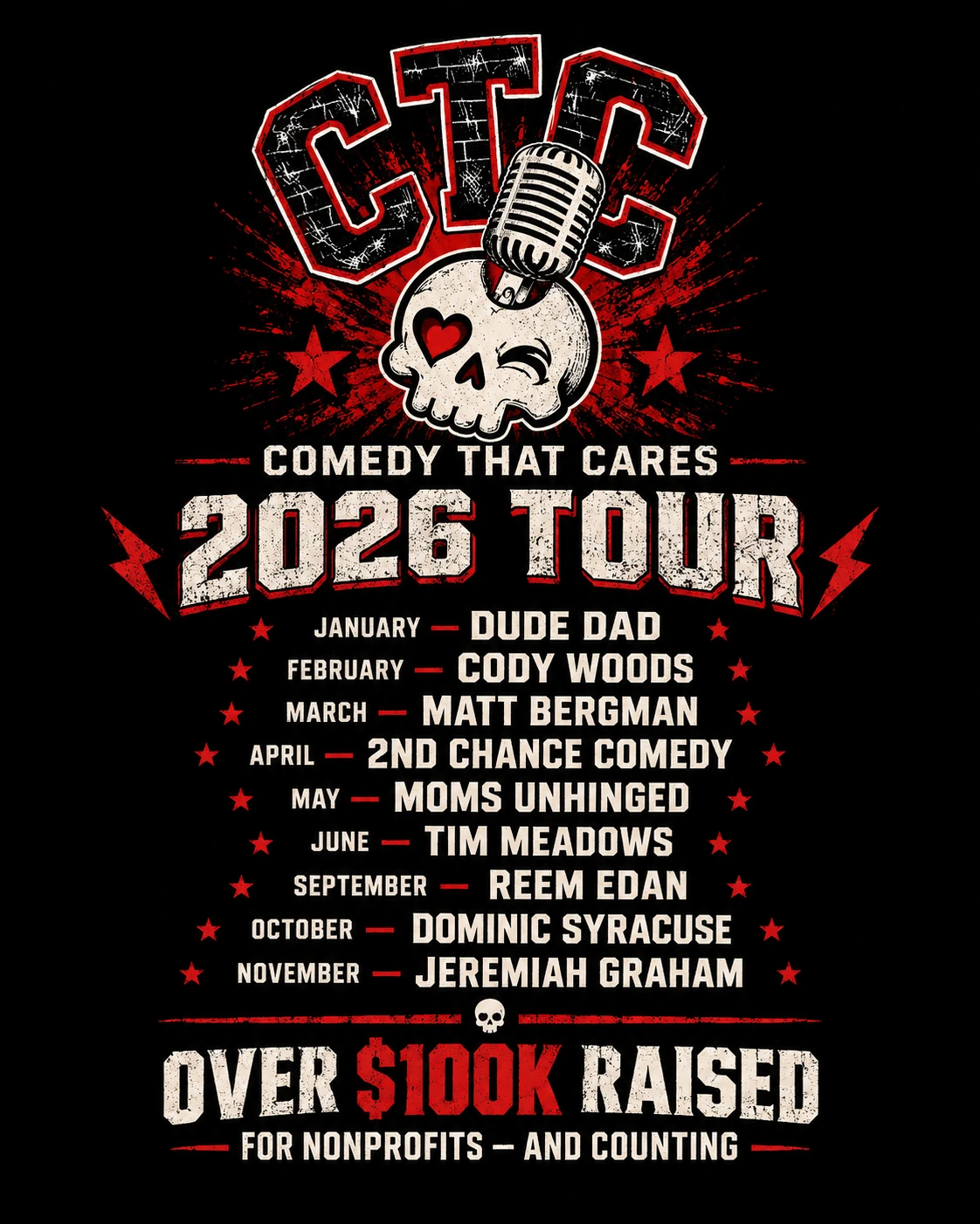 Archived Comedy That Cares 2026 tour poster